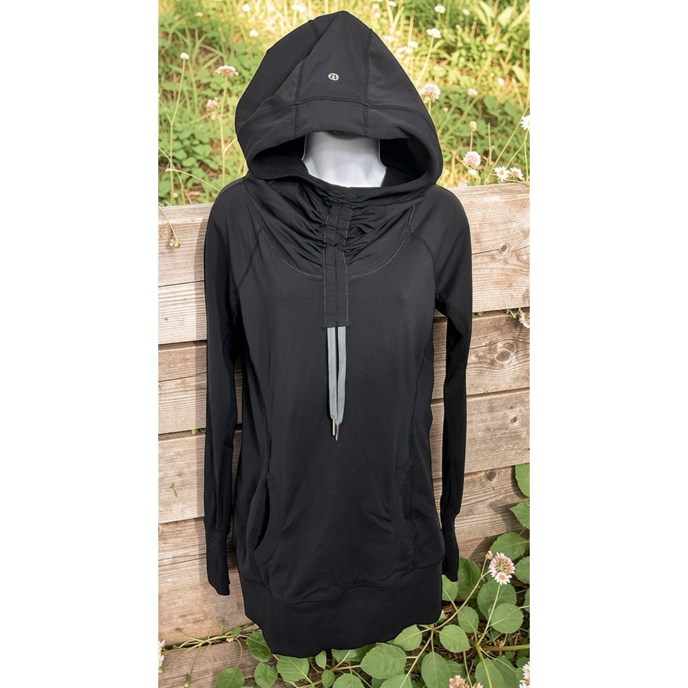 Lululemon Black Run Ambition Pullover Hoodie Top Women's Sz 8 Athletic Running - Picture 3 of 12